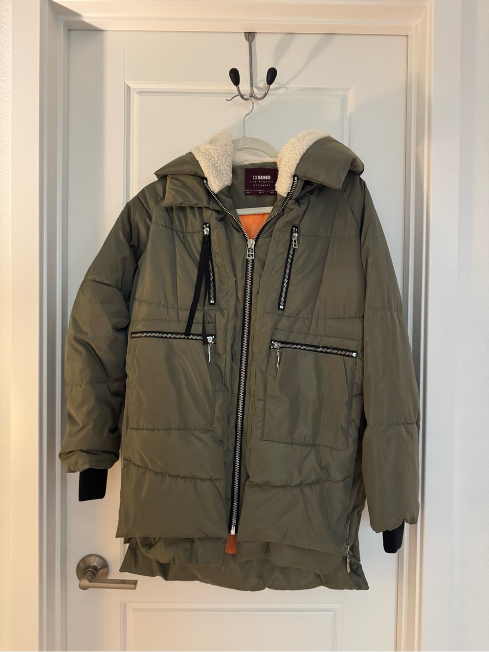 Ci Sono Olive Green Winter Puffer Coat with Sherpa Collar